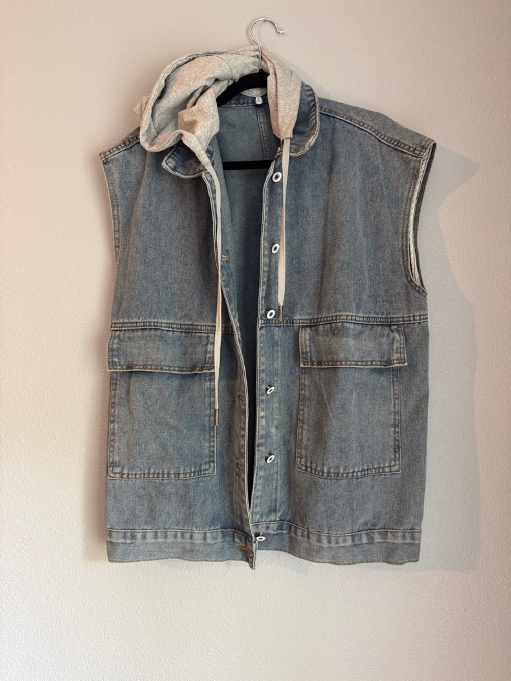 Denim Hooded Vest - Light Blue Hooded Sleeveless Jacket